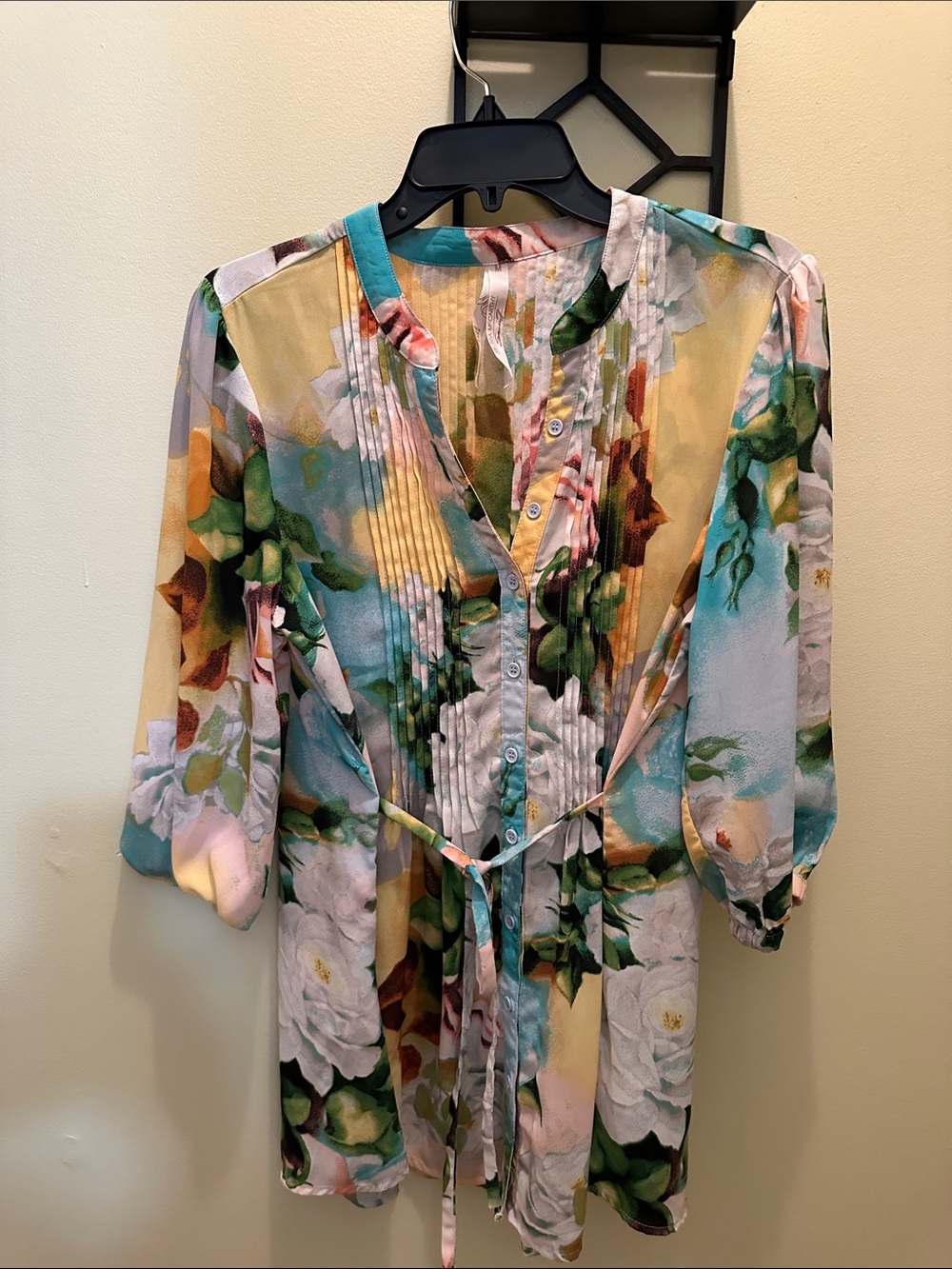 Melissa McCarthy Multicolor Pleated Floral Button-Front Blouse